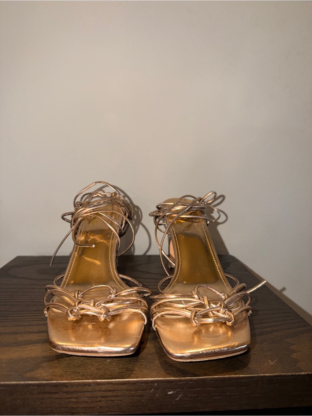 Metallic Rose Gold Strappy Block Heel Sandals - Picture 3 of 4